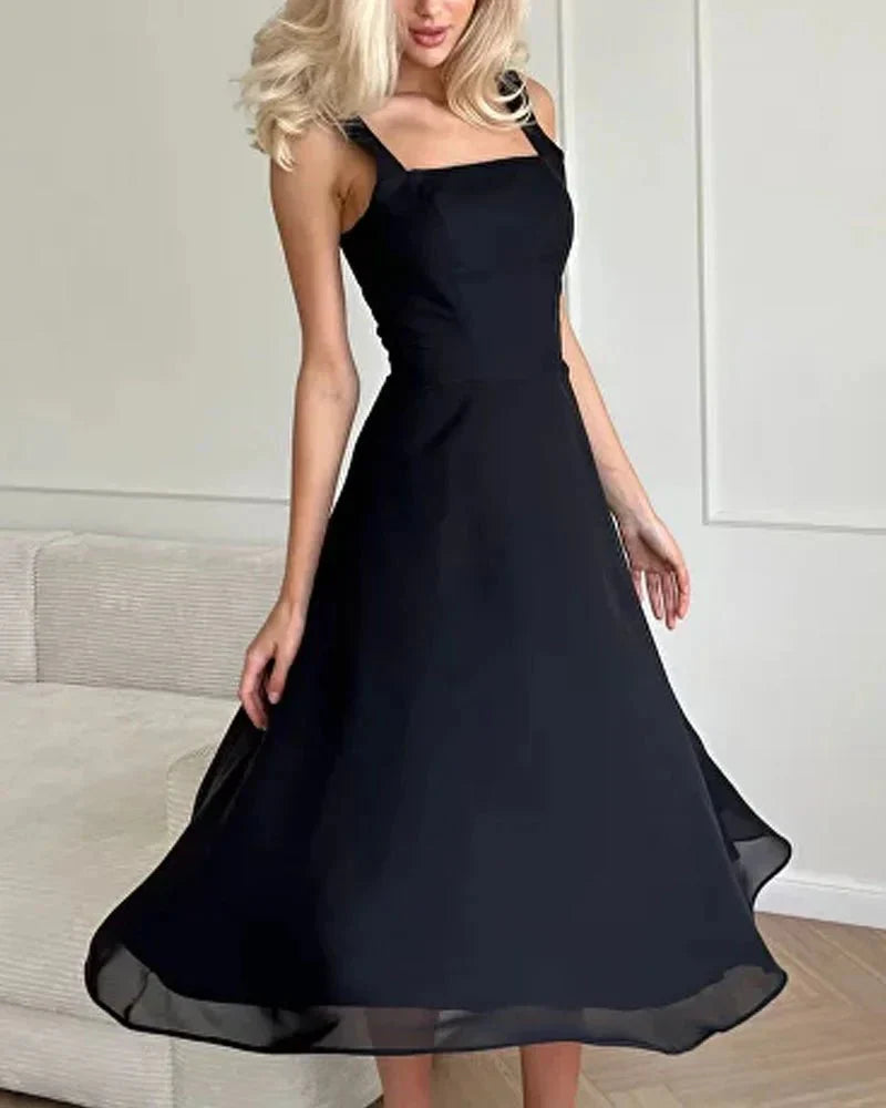Elegant Chiffon Bryllups Gæstekjole Med Vinkel Halsudskæring-6