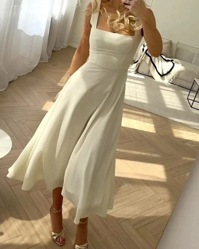 Elegant Chiffon Bryllups Gæstekjole Med Vinkel Halsudskæring-4