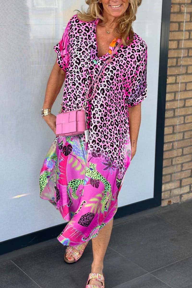 Variant image for Plusstørrelse Kvinders Kortærmet Kjole Med Leopardmønster Til Afslappede Og Semi-formelle Lejligheder-28