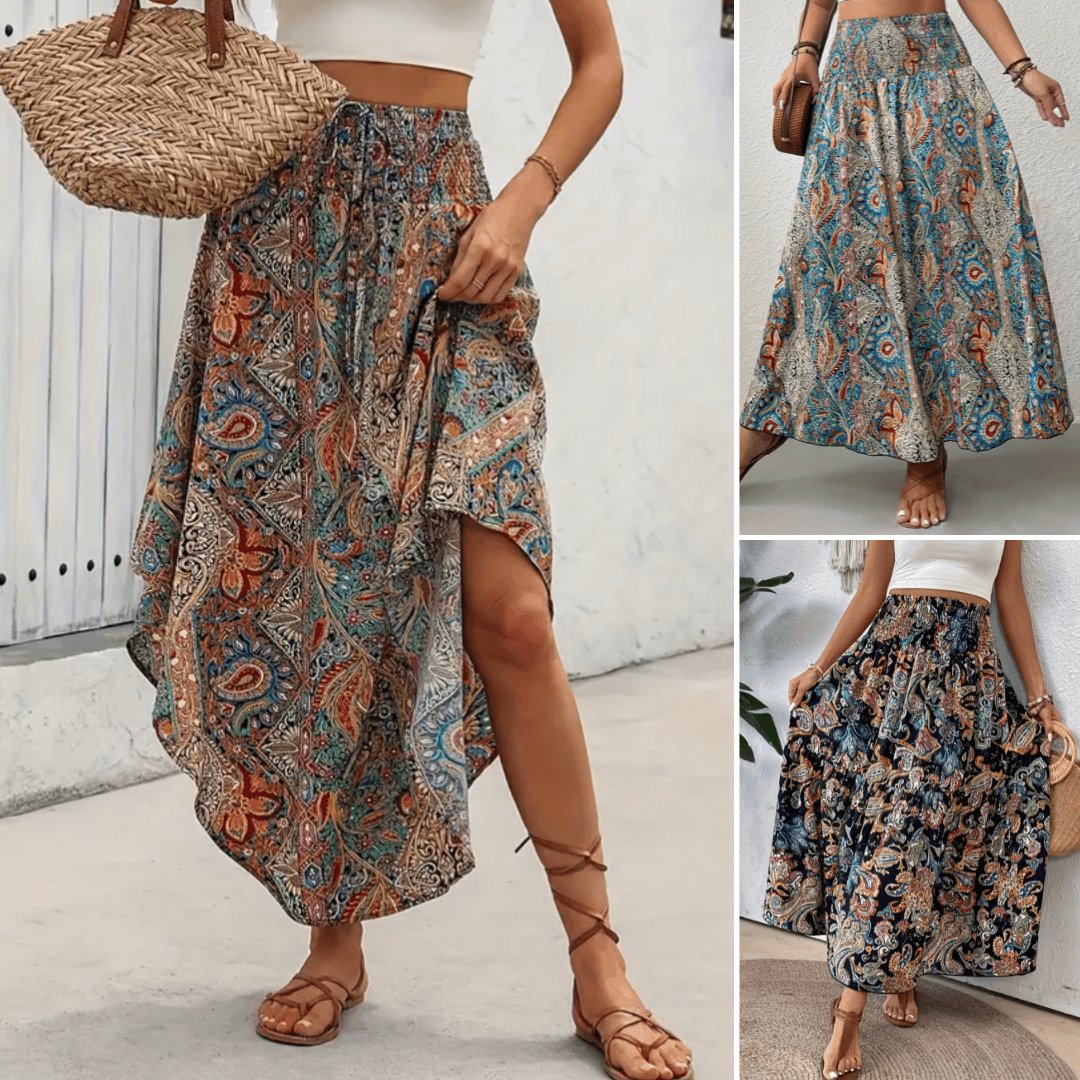 Flatterende kvinders maxirock – boho paisley design, elastisk linning, til sommerudflugter 6