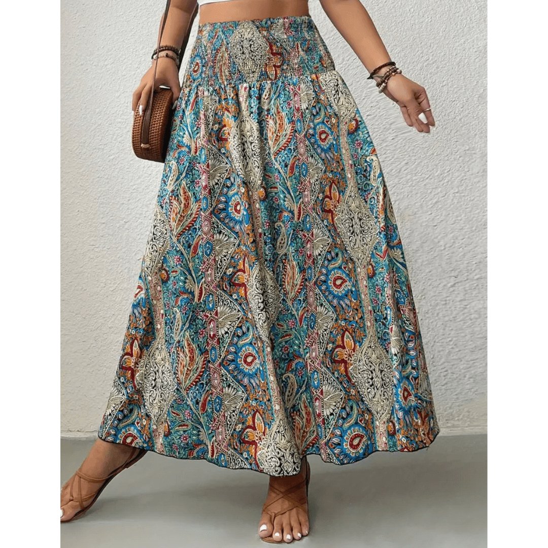 Variant image for Flatterende kvinders maxirock – boho paisley design, elastisk linning, til sommerudflugter-6
