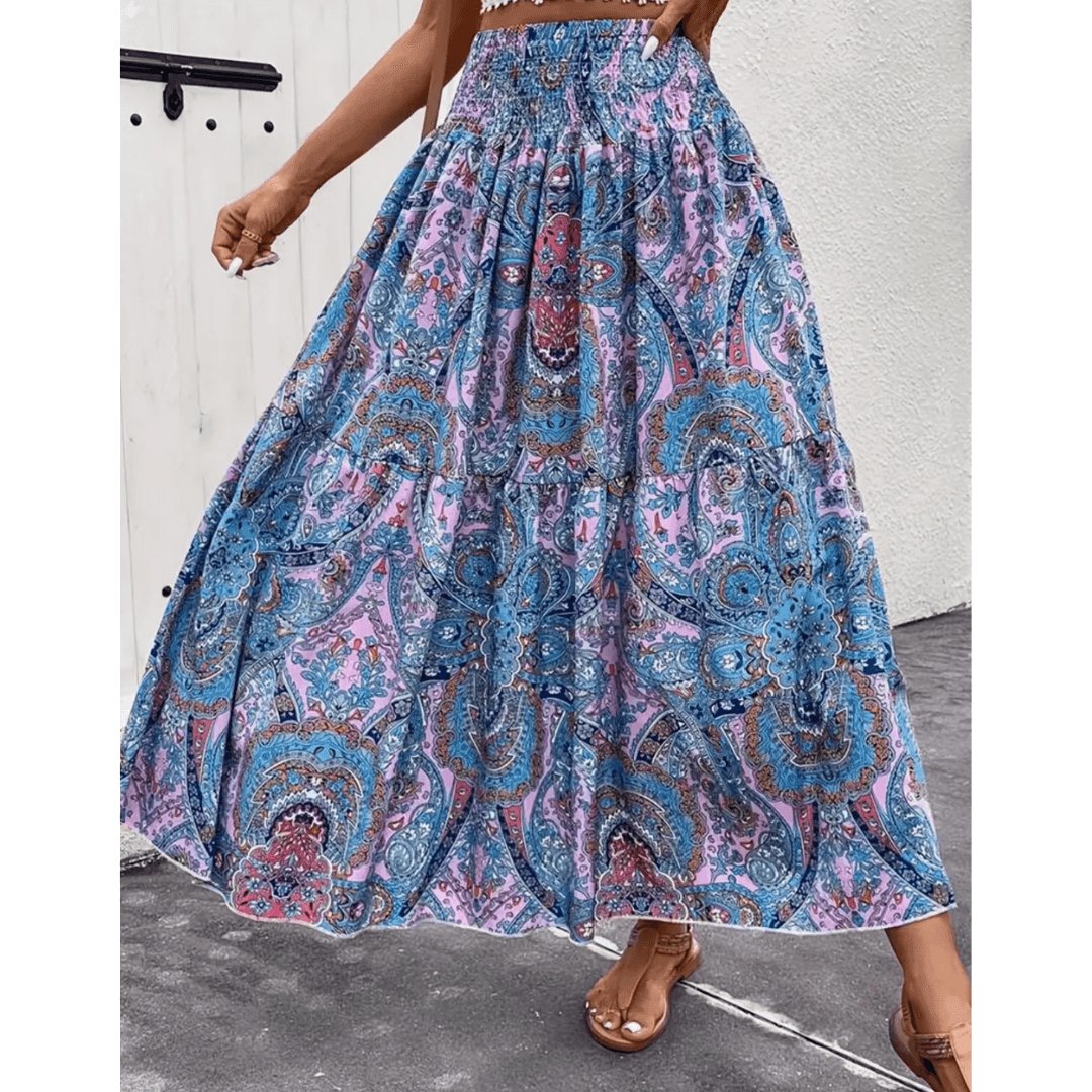 Flatterende kvinders maxirock – boho paisley design, elastisk linning, til sommerudflugter 5
