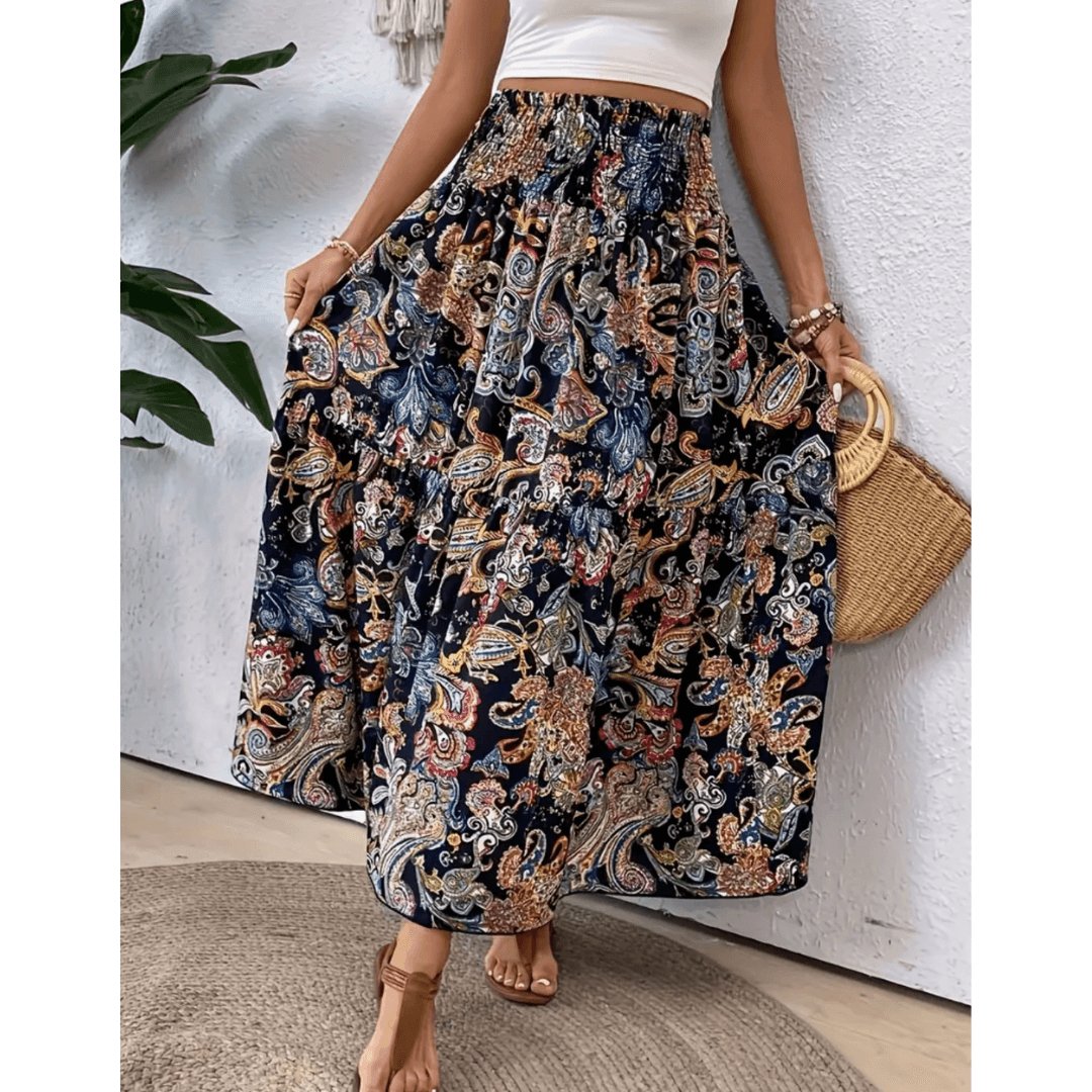 Flatterende kvinders maxirock – boho paisley design, elastisk linning, til sommerudflugter 4