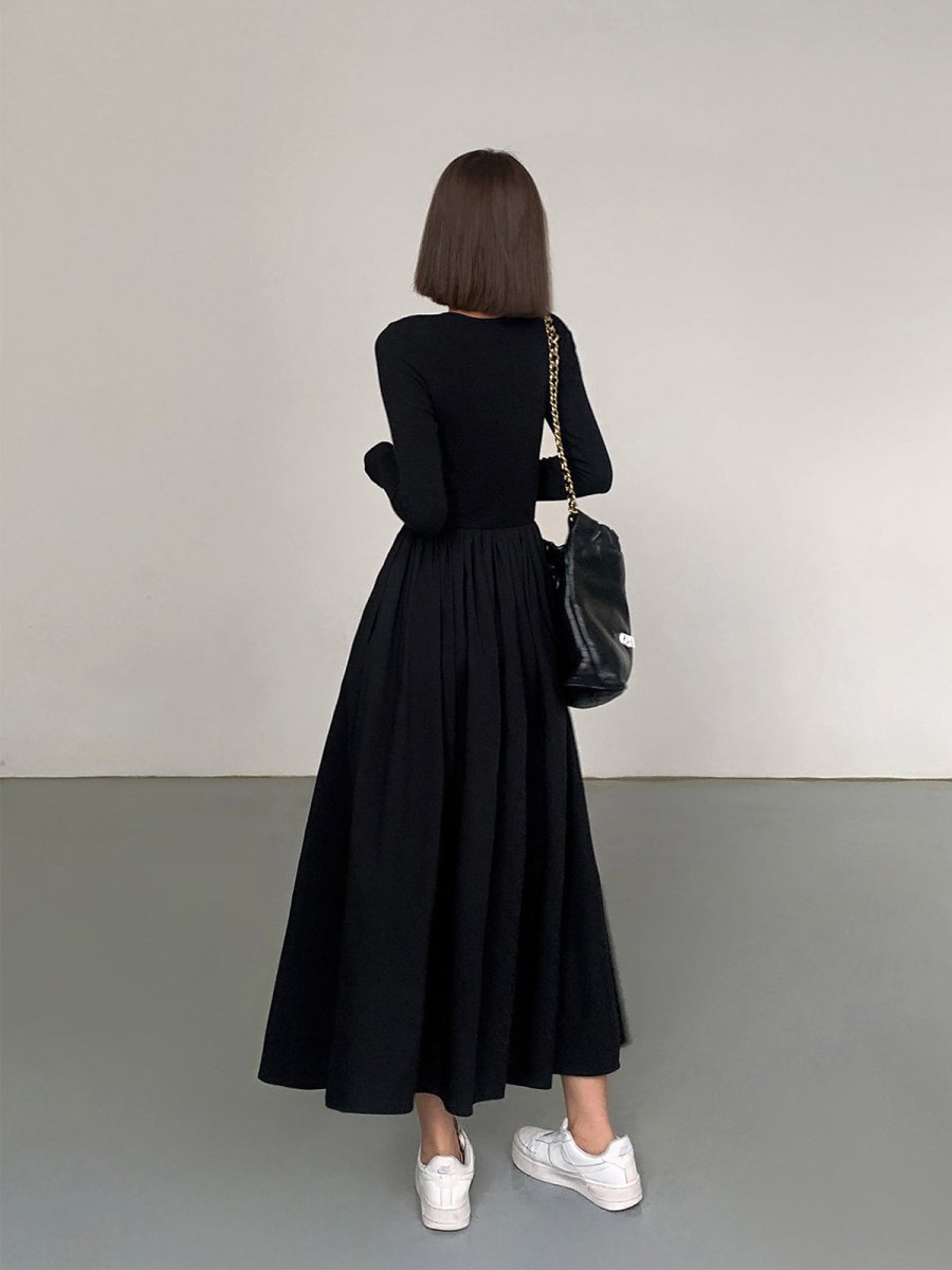 Variant image for Langærmet Kjole Til Kvinder Med Lommer, Elegant Knælængde Til Arbejde Og Afslappede Begivenheder-3