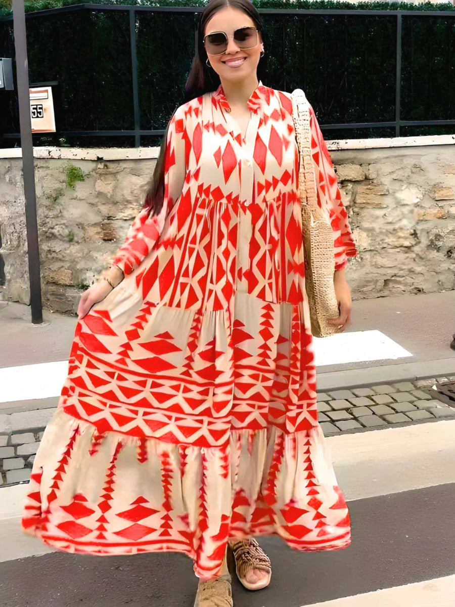 Elegant Royal Blonder Maxi Kjole med V-halsudskæring til Formelle Lejligheder-5