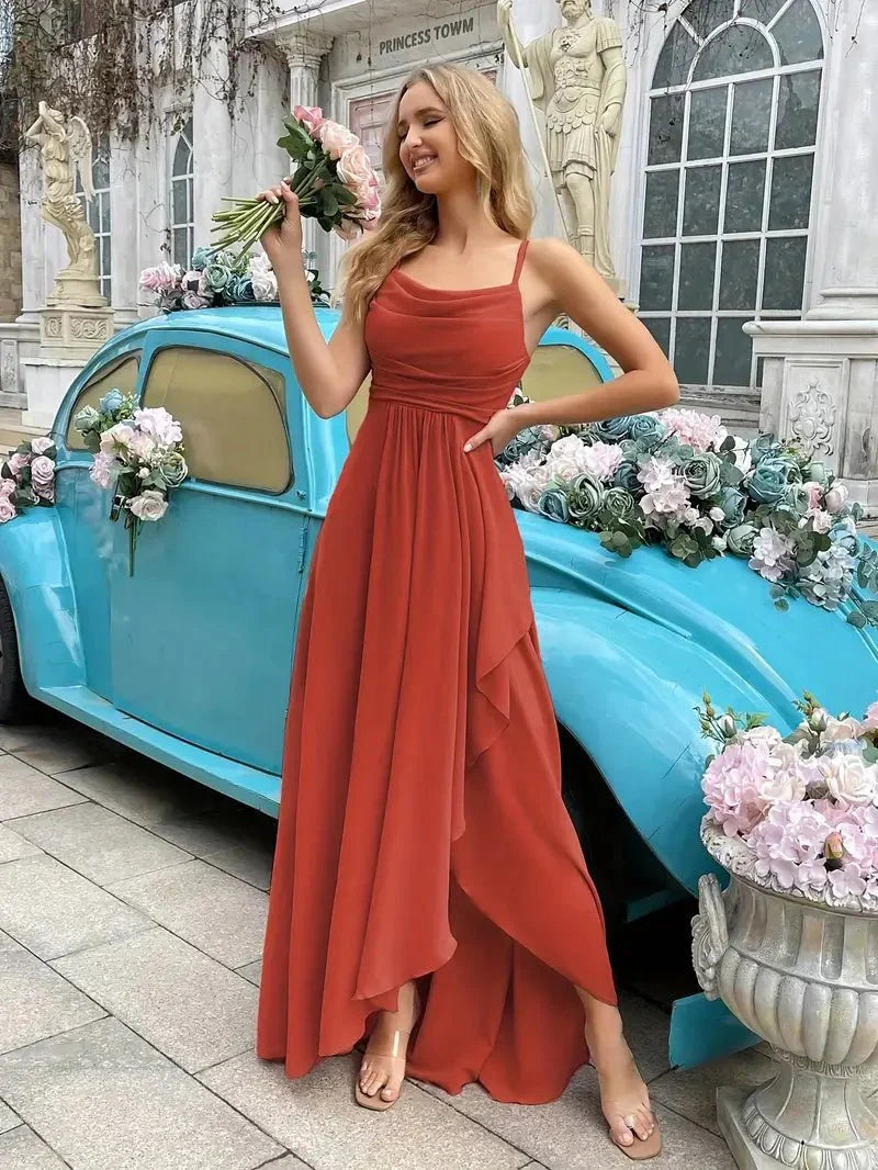 Elegant Lang Chiffon Kjole Til Kvinder - Lange Kjoler Til Fest Med Pasform Og Bluss Design-3