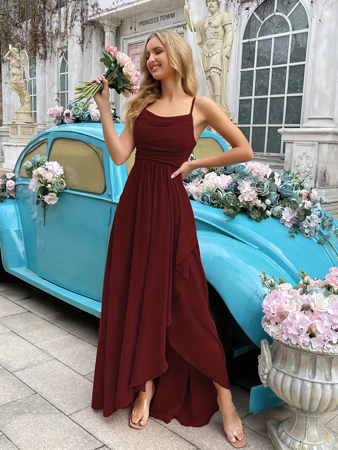 Elegant Lang Chiffon Kjole Til Kvinder - Lange Kjoler Til Fest Med Pasform Og Bluss Design-4