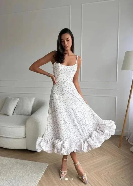 Elegant Maxi Kjole Med Ruffles, Ærmeløs A-Line Kjole Til Kvinder-3
