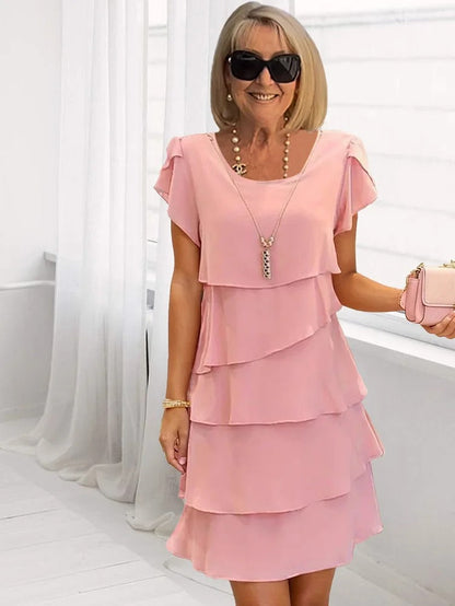 Løs Chiffon Midi Kjole Til Kvinder Med Asymmetrisk Kant Og Lagt Design-3