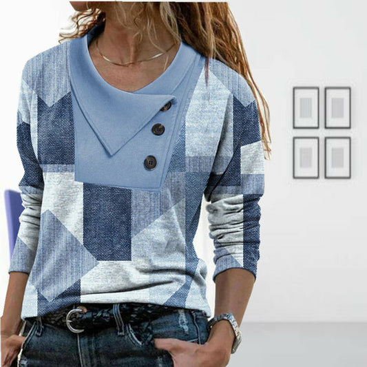 Åndbar kvinders bluse – geometrisk print, bomuldsblanding, til forår og efterår 1
