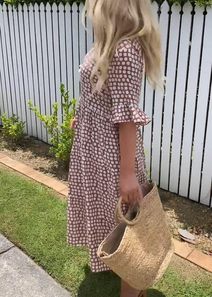 Kortærmet Midi-Kjole Til Kvinder Med Polka Dot Design, Let Åndbart Stof, Afslappet Pasform Til Sommer-4