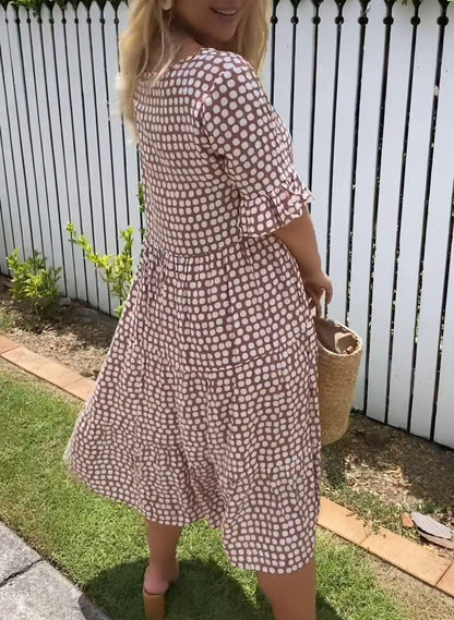 Kortærmet Midi-Kjole Til Kvinder Med Polka Dot Design, Let Åndbart Stof, Afslappet Pasform Til Sommer-5