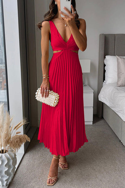 Elegant Plisseret Satin Aftenkjole Med Dyb V-Halsudskæring-5