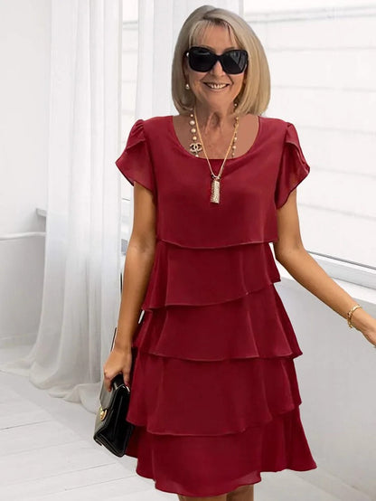 Løs Chiffon Midi Kjole Til Kvinder Med Asymmetrisk Kant Og Lagt Design-1
