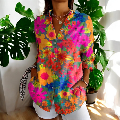 Variant image for Let og flatterende kvinders bluse – afslappet blomstermønster, åndbart materiale, perfekt til sommer-22
