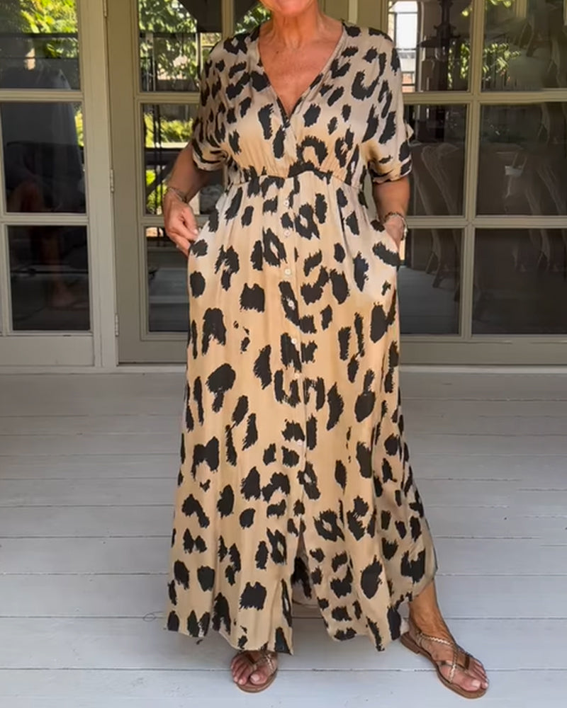 Plus Størrelse Kvinders Boho Kjole Med Panther Print-2
