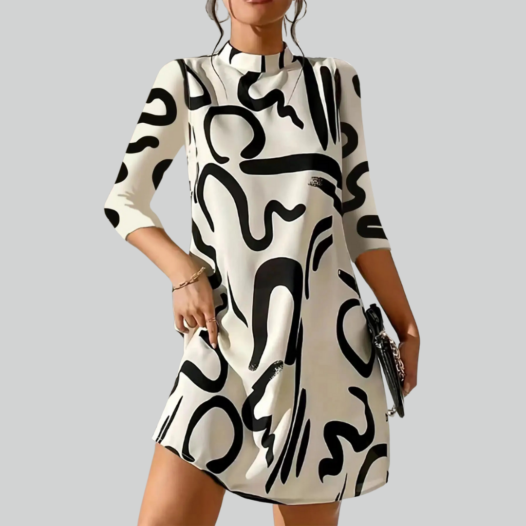 Mode Langærmet Print Mini Kjole Til Kvinder - Stilfuld Og Komfortabel Design-2