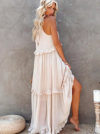 Elegant Halter Ruffle Maxi Kjole Til Kvinder - Chic Og Komfortabel Maxikjole-4