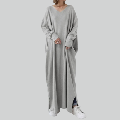 Tyrkiet Eid Solid Muslimsk Hijab Kjole A-Linje V-Hals Abaya Til Kvinder-3