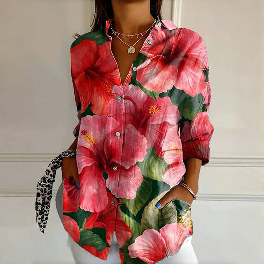 Comfortable women’s blouse – long sleeve floral pattern, cotton blend, for spring and autumn 1