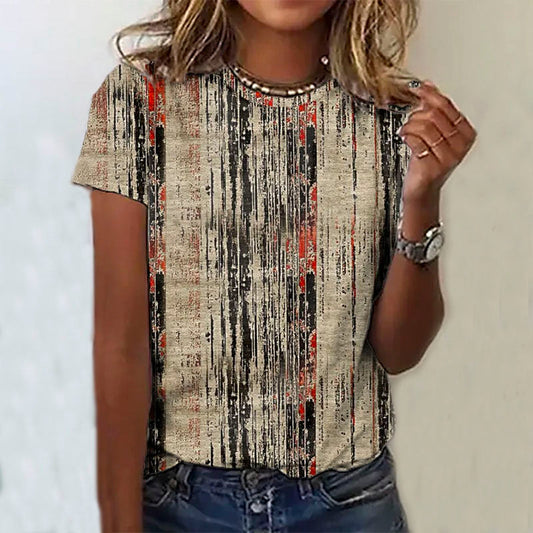 Åndbar kvinders t-shirt – rund hals, bomulds-polyester blanding, til forår og sommer 1