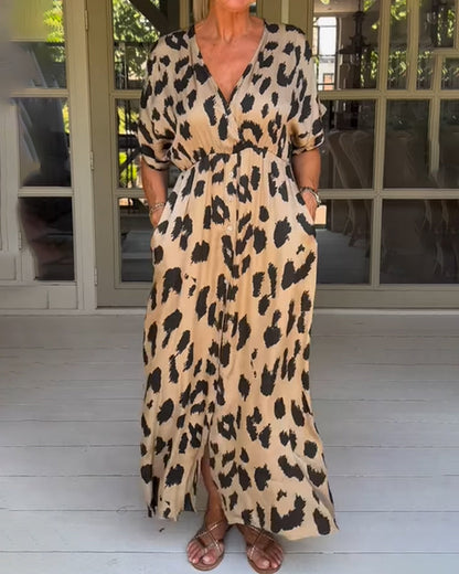 Plus Størrelse Kvinders Boho Kjole Med Panther Print-3