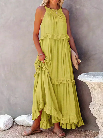 Variant image for Elegant Halter Ruffle Maxi Kjole Til Kvinder - Chic Og Komfortabel Maxikjole-17