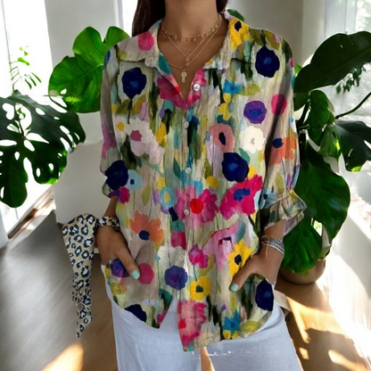 Variant image for Let og flatterende kvinders bluse – afslappet blomstermønster, åndbart materiale, perfekt til sommer-14