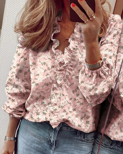 Blød og alsidig kvinders bluse – V-hals med ruffles, bomuld, til kontor og fritid 3