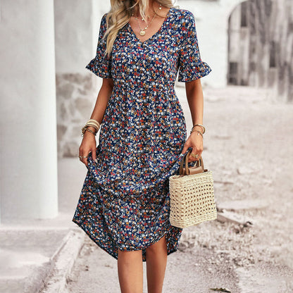 Elegant Blomsterprint Midi Kjole - Alsidig Sommerkjole Til Arbejde Og Sociale Lejligheder-4