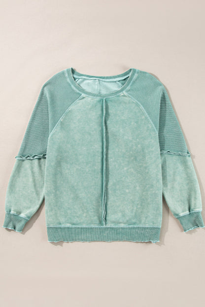 Letvægts kvinder sweatshirt – patchwork design, vaffelstrik, til fritidsbrug 3