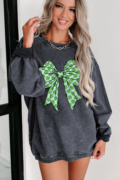 Blød unisex grå sweatshirt – kløverblad grafik, ribbet stof, til afslappede lejligheder 3