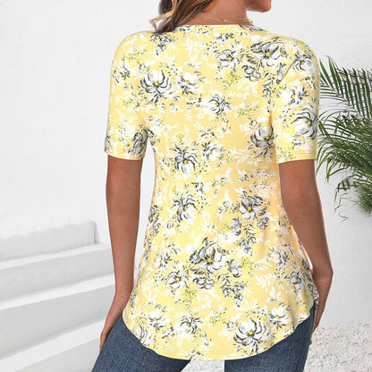 Letvægts kvinders skjortebluse – kortærmet blomsterdesign, bomuldsblanding, til forår og sommer 4