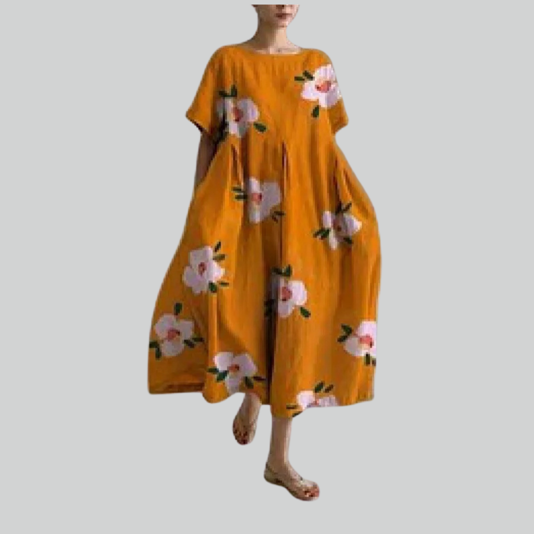 Mode Dame Kortærmet Løs Maxi Kjole - Retro Blomsterprint Festkjole Maxikjoler-3