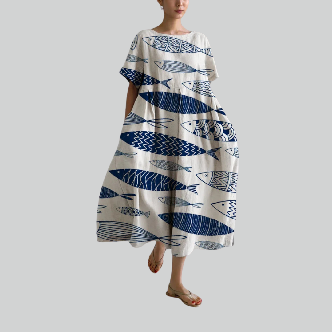 Mode Dame Kortærmet Løs Maxi Kjole - Retro Blomsterprint Festkjole Maxikjoler-5