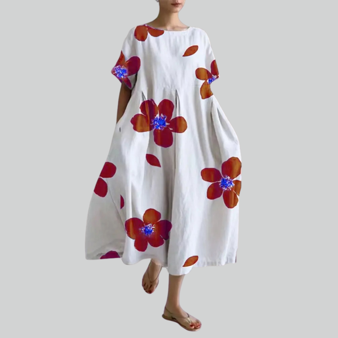Variant image for Mode Dame Kortærmet Løs Maxi Kjole - Retro Blomsterprint Festkjole Maxikjoler-19