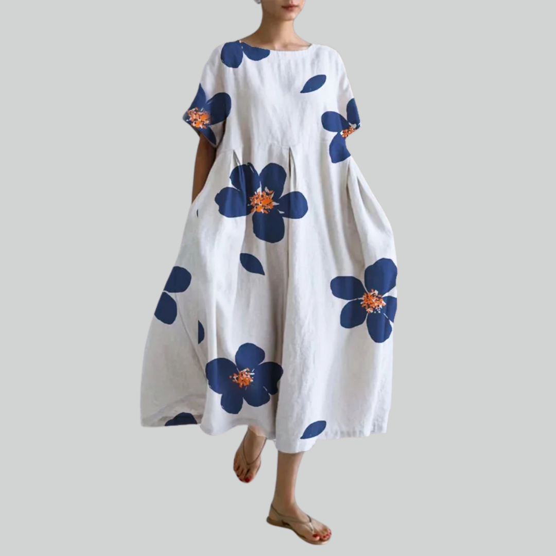 Variant image for Mode Dame Kortærmet Løs Maxi Kjole - Retro Blomsterprint Festkjole Maxikjoler-13