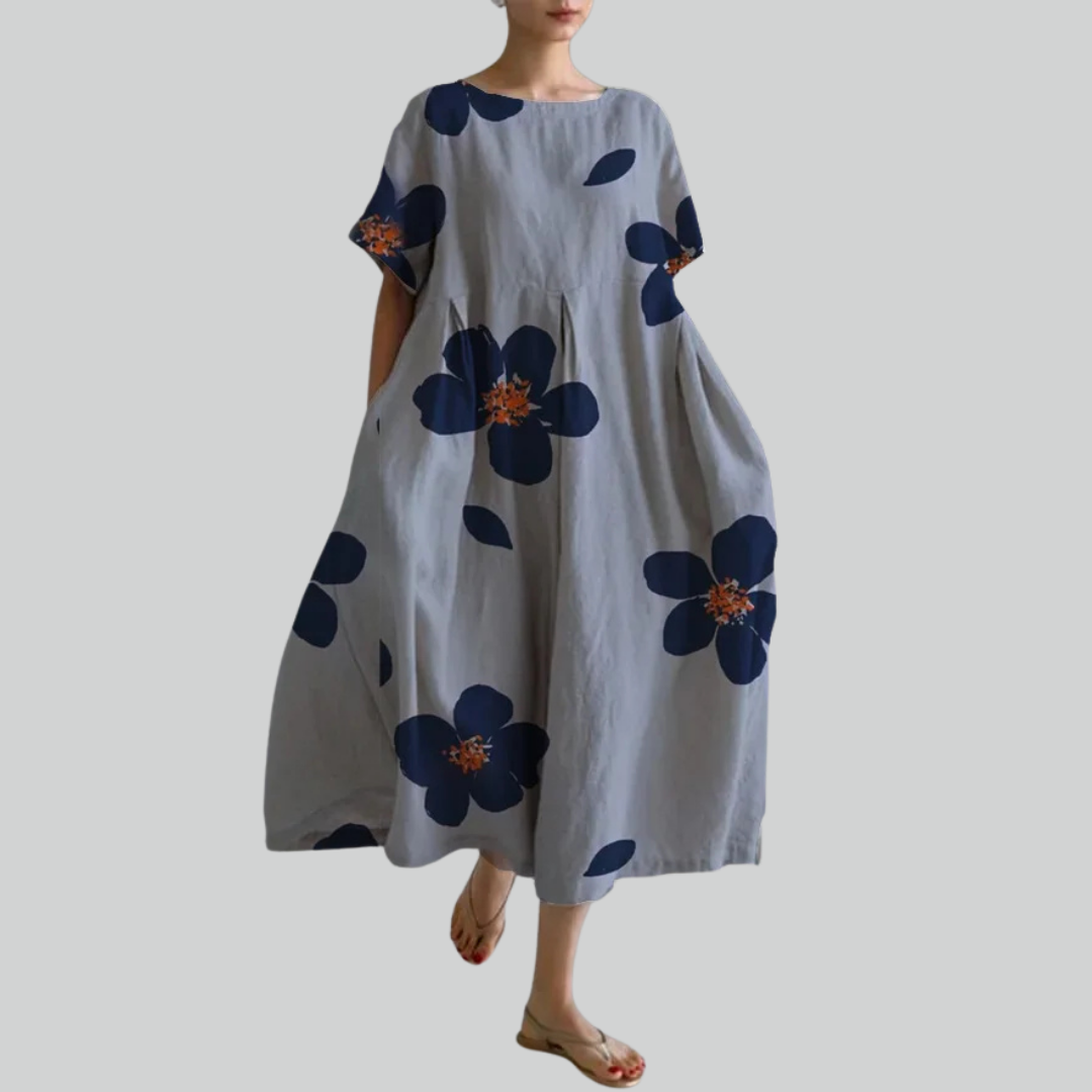 Variant image for Mode Dame Kortærmet Løs Maxi Kjole - Retro Blomsterprint Festkjole Maxikjoler-7