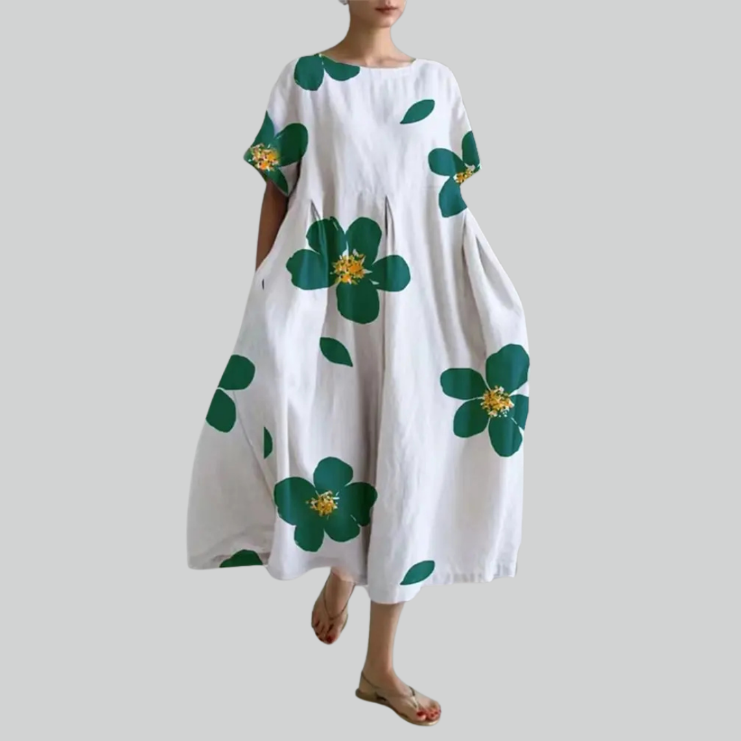 Mode Dame Kortærmet Løs Maxi Kjole - Retro Blomsterprint Festkjole Maxikjoler-1