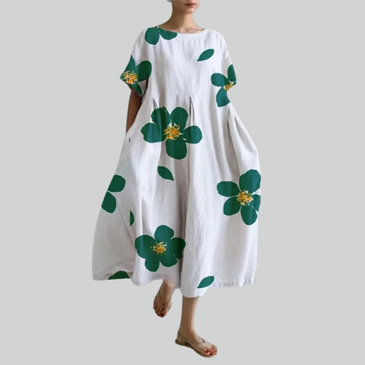 Mode Dame Kortærmet Løs Maxi Kjole - Retro Blomsterprint Festkjole Maxikjoler-1