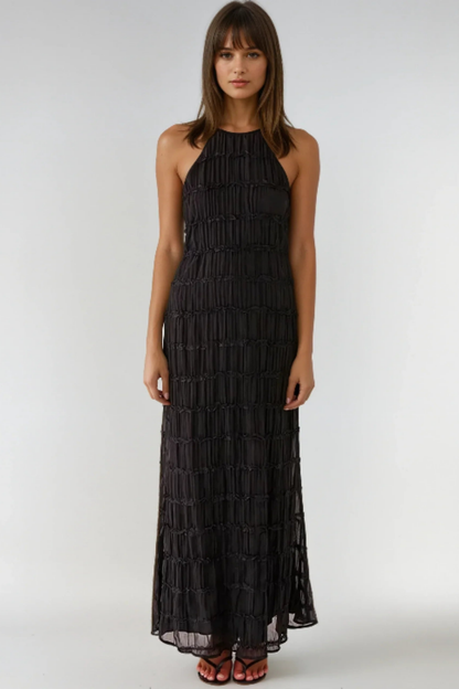 Æterisk Halter Maxi Kjole Med Plisserede Lag - Elegant Kjole Maxi Til Specielle Lejligheder-6
