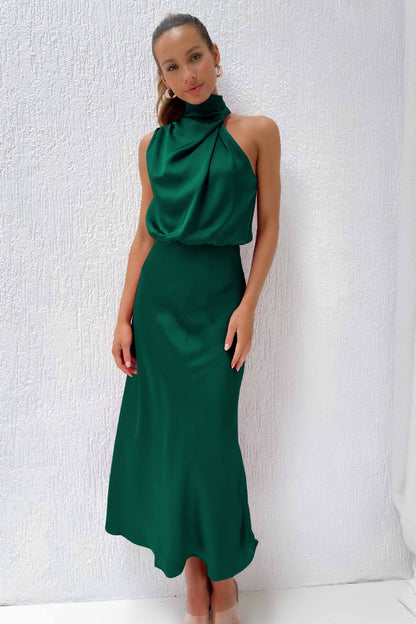 Variant image for Lang Satin Halterneck Kjole Til Bryllup Og Elegante Lejligheder - Lange Kjoler Til Fest-30