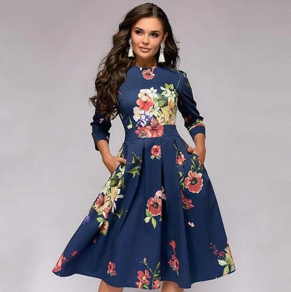 Variant image for Blomsterprint Midi Kjole med Bred Nederdel til Kvinder - Elegance og Legende Design-29