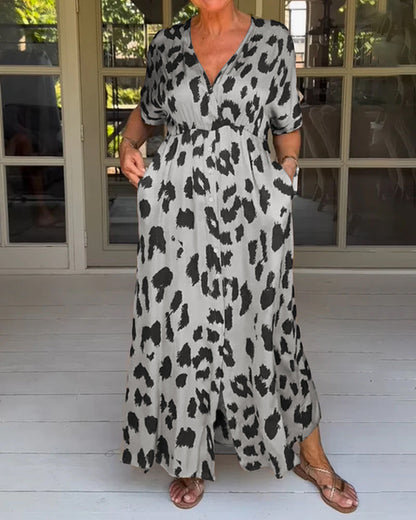 Plus Størrelse Kvinders Boho Kjole Med Panther Print-6