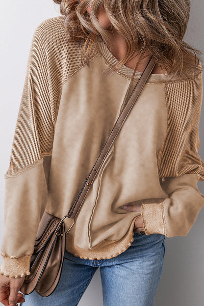 Variant image for Letvægts kvinder sweatshirt – patchwork design, vaffelstrik, til fritidsbrug-16
