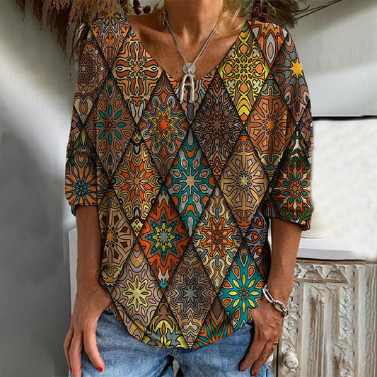Letvægts kvinder T-shirt – geometrisk print, bomuldsblanding, til forår og sommer 1