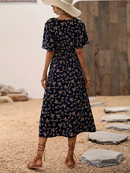 Feminin Boho Sommerkjole Med V-Hals Og Fladder Ærmer - Lang Sommerkjole-6