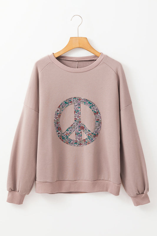 Breathable women’s sweatshirt – relaxed fit, floral peace symbol design, for everyday wear 1