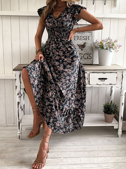 A-line Kjole Til Kvinder Med Ruffle Ærmer Og Elastisk Talje-6