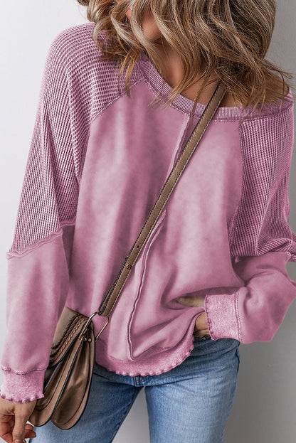 Letvægts kvinder sweatshirt – patchwork design, vaffelstrik, til fritidsbrug 4
